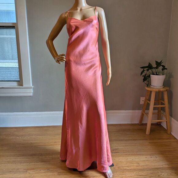Vintage 90s Y2K De Laru Pink Gown Maxi Slip Dress Iridescent Prom Formal Size 9 - Picture 2 of 10